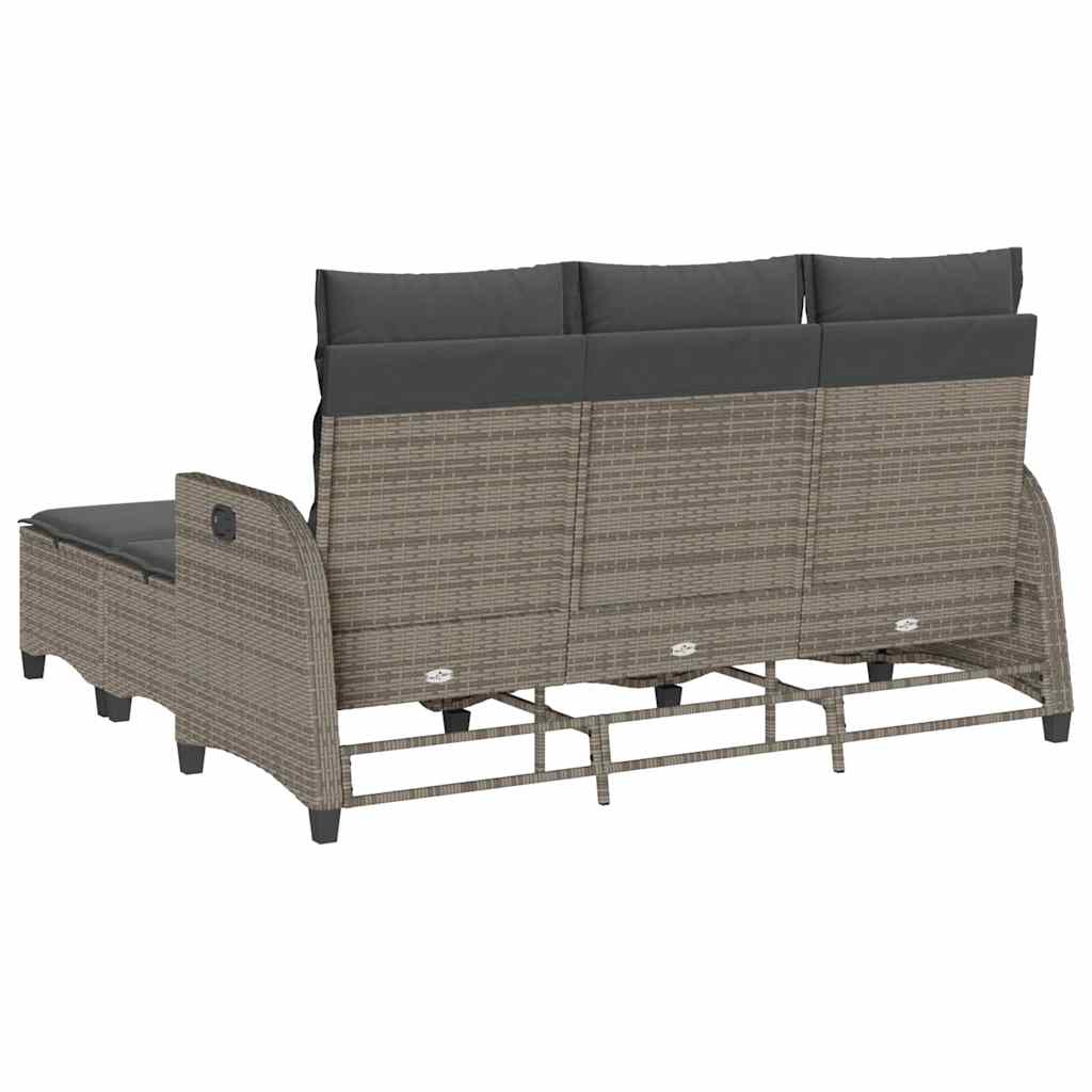 3-tlg. Garten-Sofagarnitur mit Kissen L-Form Grau Poly Rattan